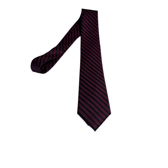 Bespoke New York Red & Navy Diagonal Striped 100% Silk Mens Tie - Picture 2 of 5